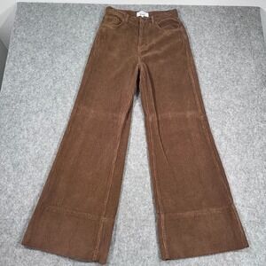 Reformation Woodland Brown Penney High Rise Relaxed Flare Corduroy Pants Size 28